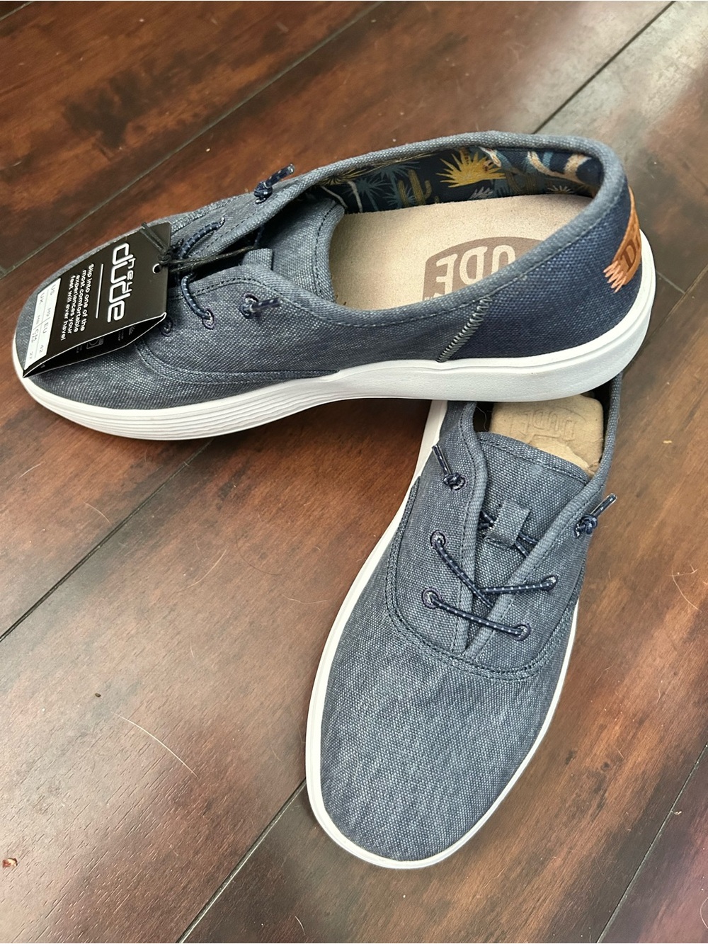 Hey Dude Navy Canvas Slip-On Loafers with White Solemen